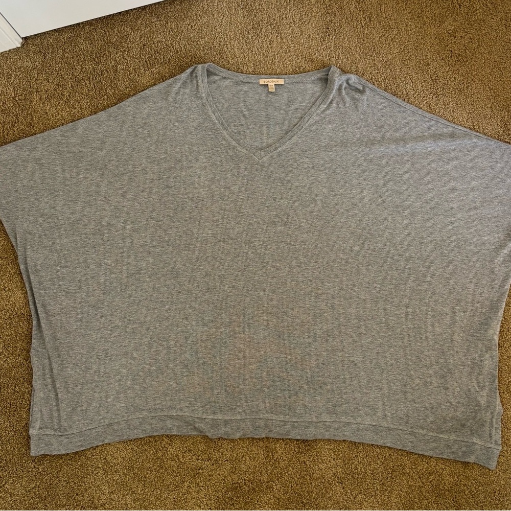 Anthropologie xs/s Bordeaux Gray V-Neck oversized bat sleeve boxy top - Picture 6 of 9